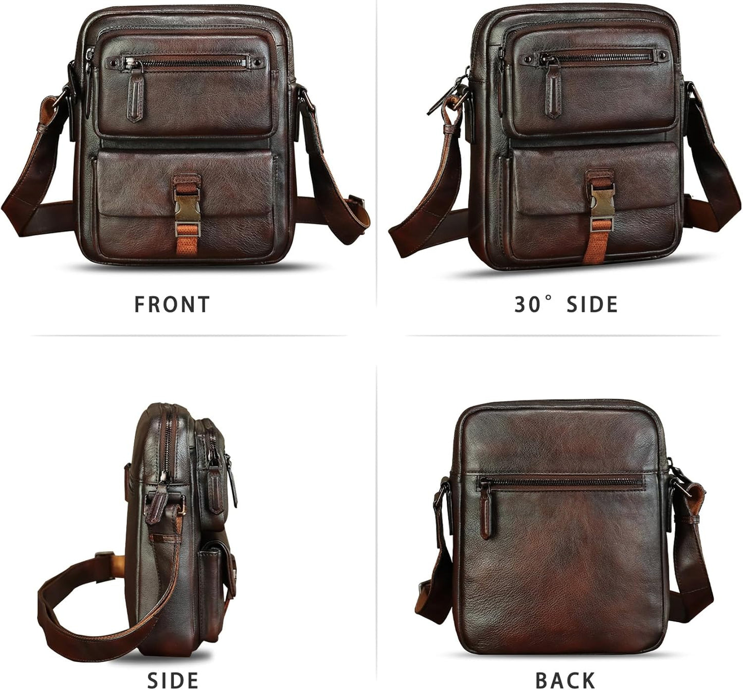 IVTG Genuine Leather Purse and Messenger Bag for Men Fashion Leather Shoulder Bags Briefcase Crossbody Satchel Bag with Strap