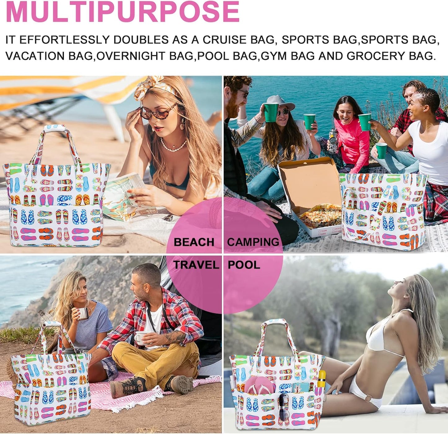 Bluboon Waterproof Beach Tote Pool Bags for Women Ladies Extra Large Carry On Bag With Wet Compartment for Weekender Travel