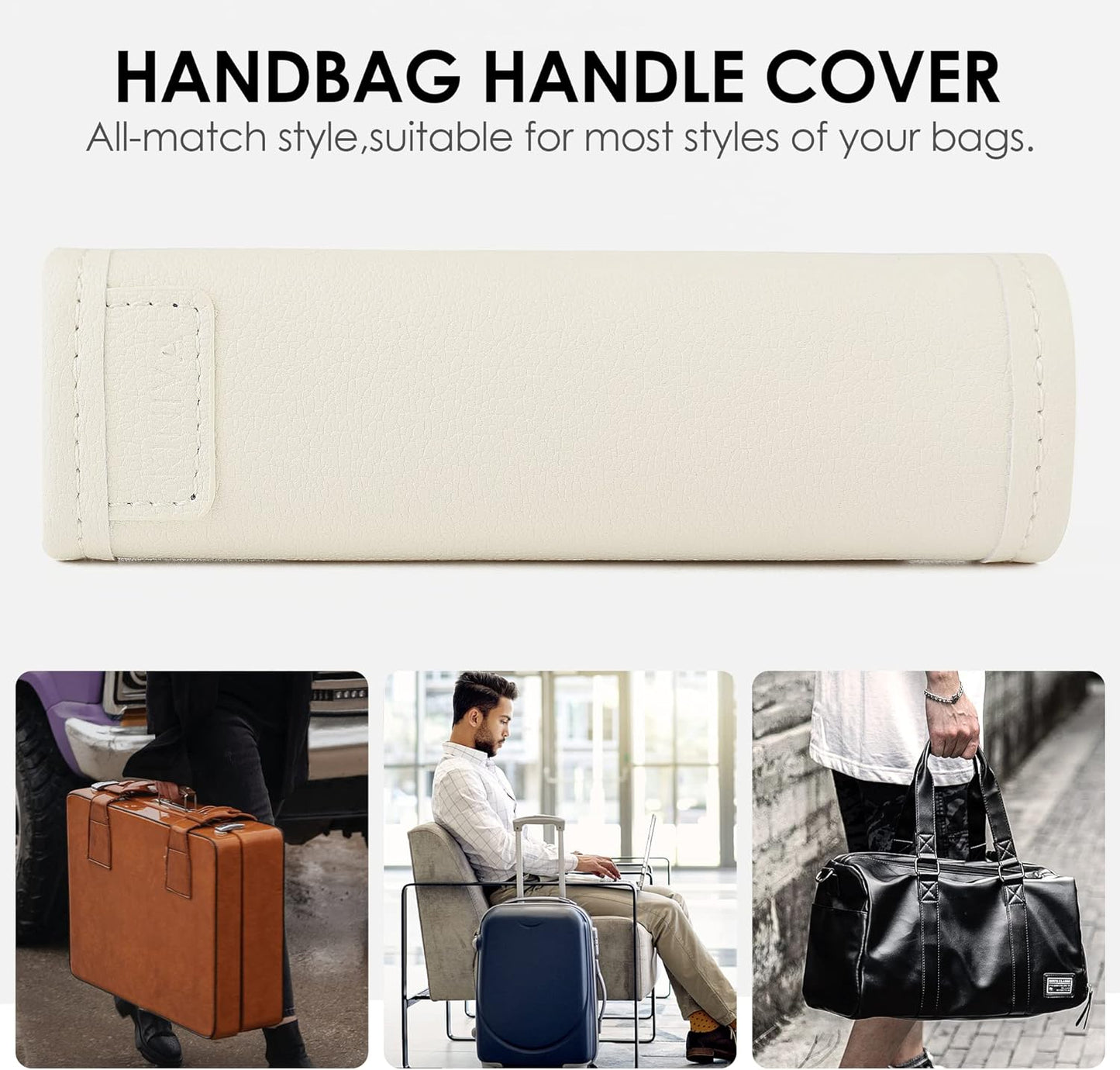 KINIVA Leather Luggage Handle Wrap 4 Pack Set,Luggage Identifiers Tags Markers for Luggage Suitcase,Travel Accessories(white-4pcs)