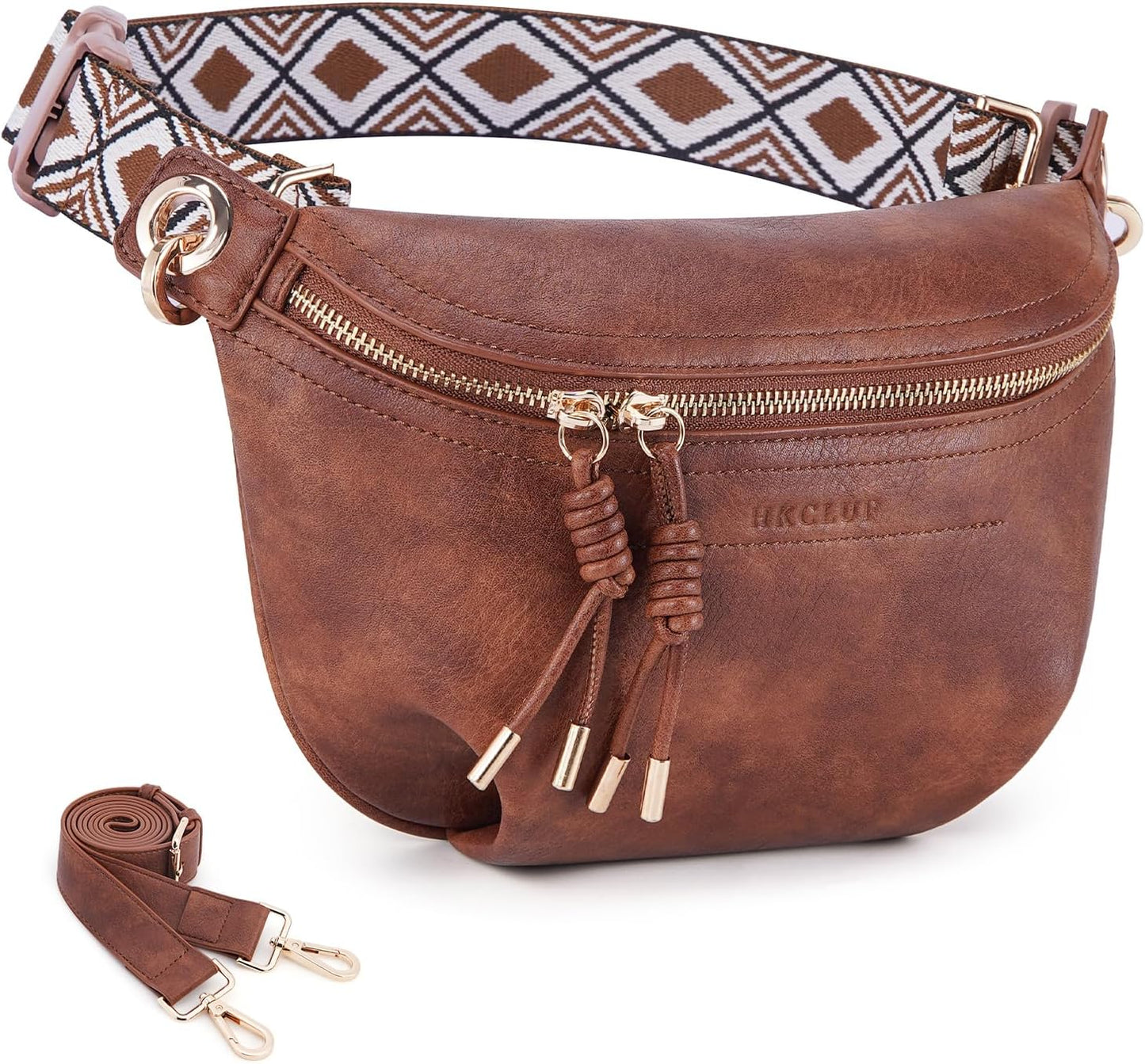 HKCLUF Fanny Pack Crossbody Bags for Women Pu Leather Belt Bag Waist Pack Causal Chest Bum Bag With 2 Straps
