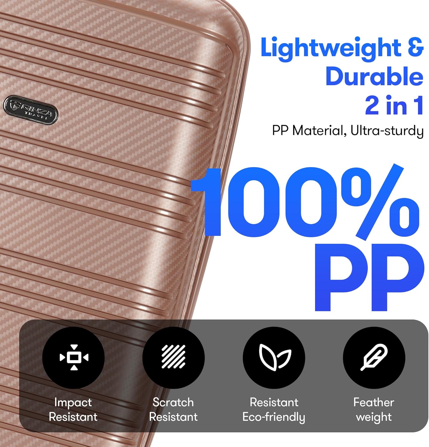 GinzaTravel 25 Inch Medium Checked Luggage Lightweight Suitcase with Spinner Wheels TSA Lock, Rose Gold
