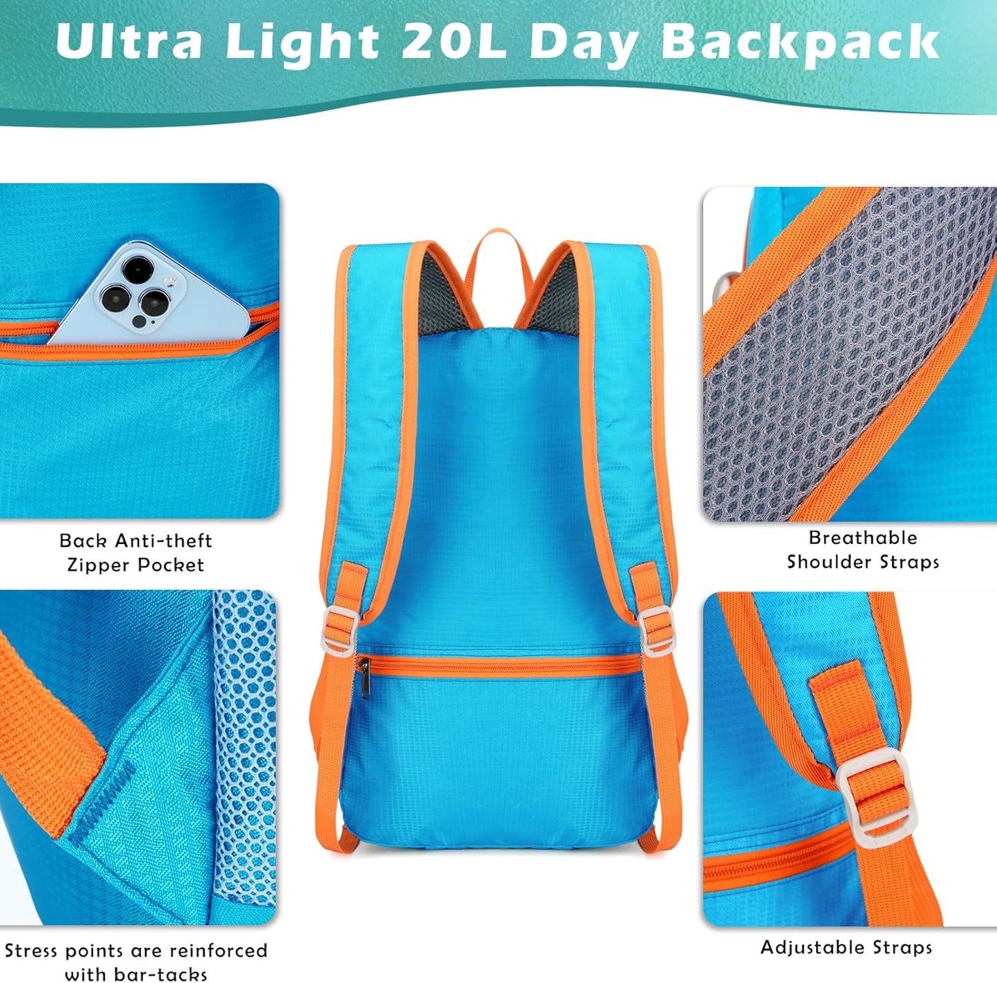 20L Small Hiking Backpack, Lightweight Foldable Daypack Water-resistant Travel Camping Packable Backpack