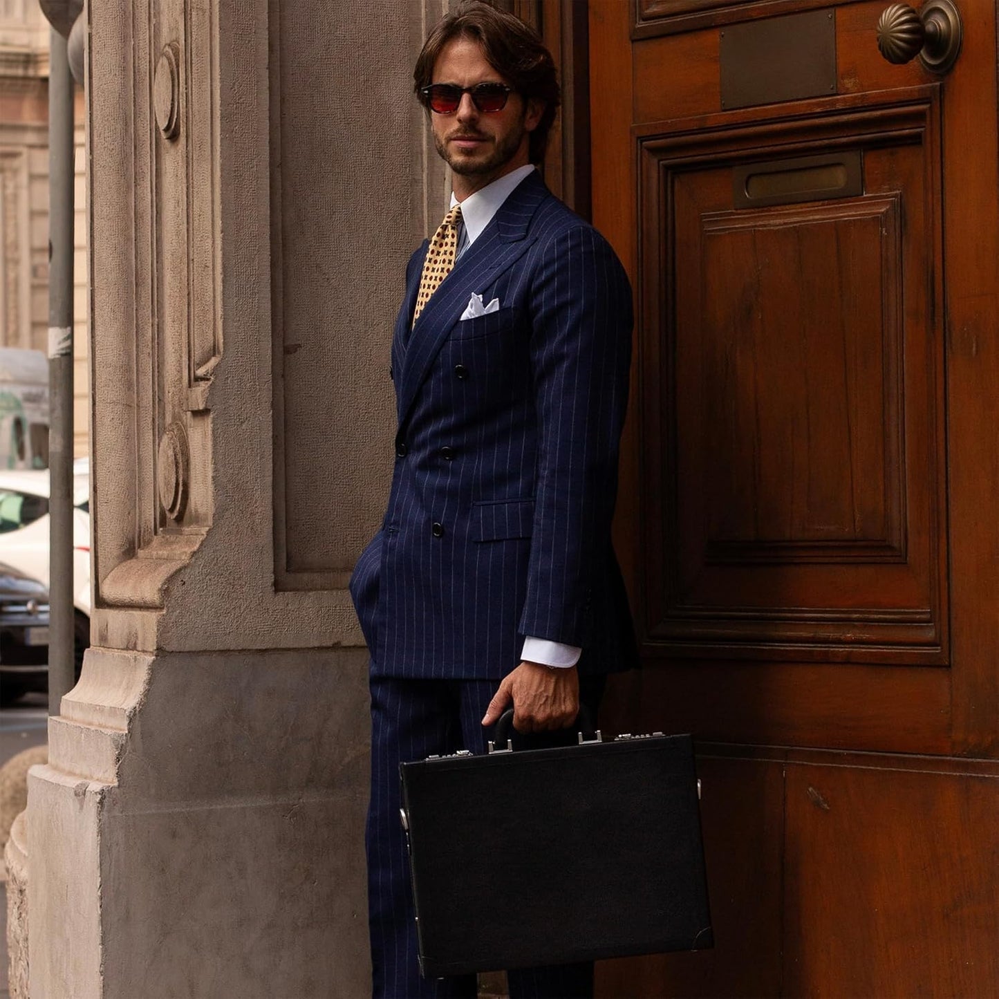 Time Resistance Leather Attache Case - Full Grain Italian Leather Briefcase - Laptop Bag up to 15”
