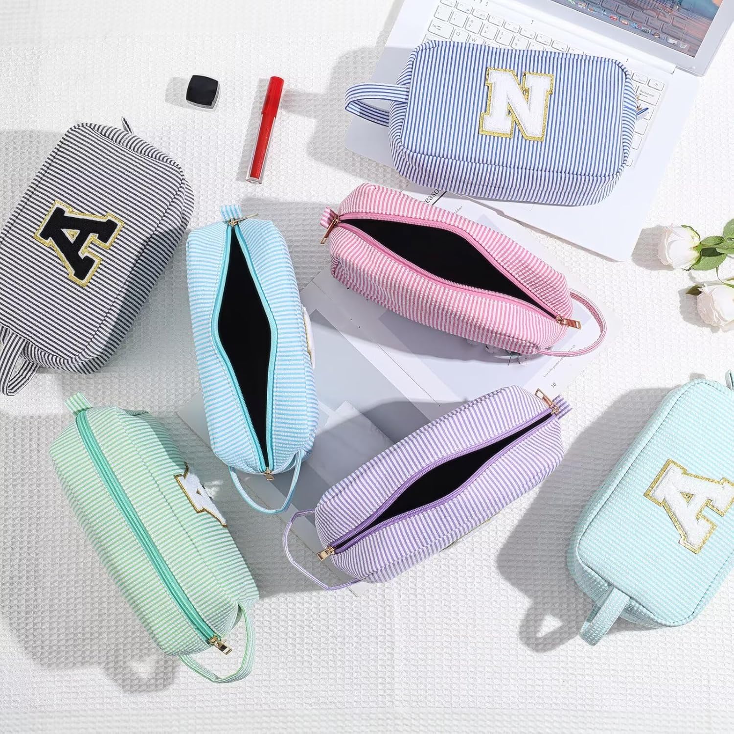 YOOLIFE Initial Makeup Bag - Personalized Monogram Cute Makeup Bag Cosmetic Travel Toiletry Pouch