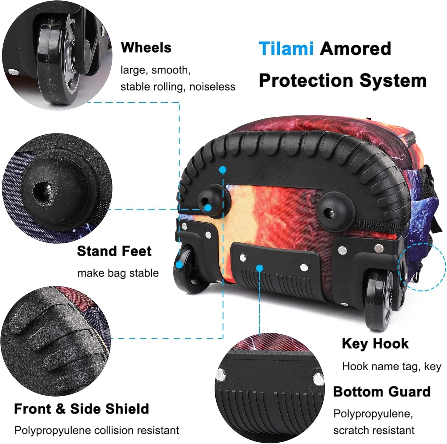 Tilami Rolling Backpack 19 inch with Lunchbox Wheeled Laptop Backpack, Basketball