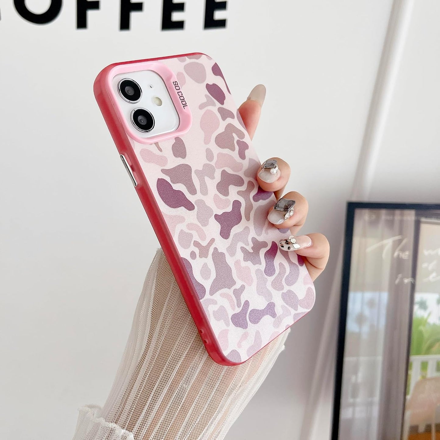 for iPhone 12 Case & iPhone 12 Pro Case, Vintage Camo Pattern Design for Men Boys Teens, Cool Camouflage Shockproof Protective Cover for Girls Women - Pink