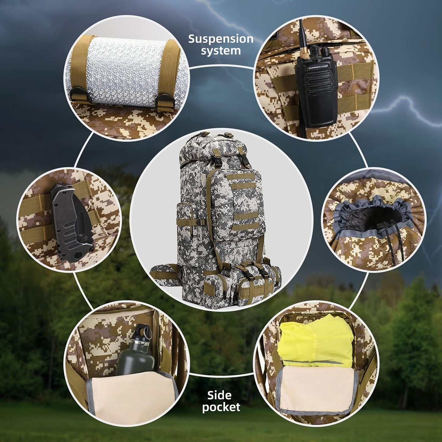 100L Camping Hiking Backpack,Molle military Tactical rucksack backpack,Waterproof Lightweight