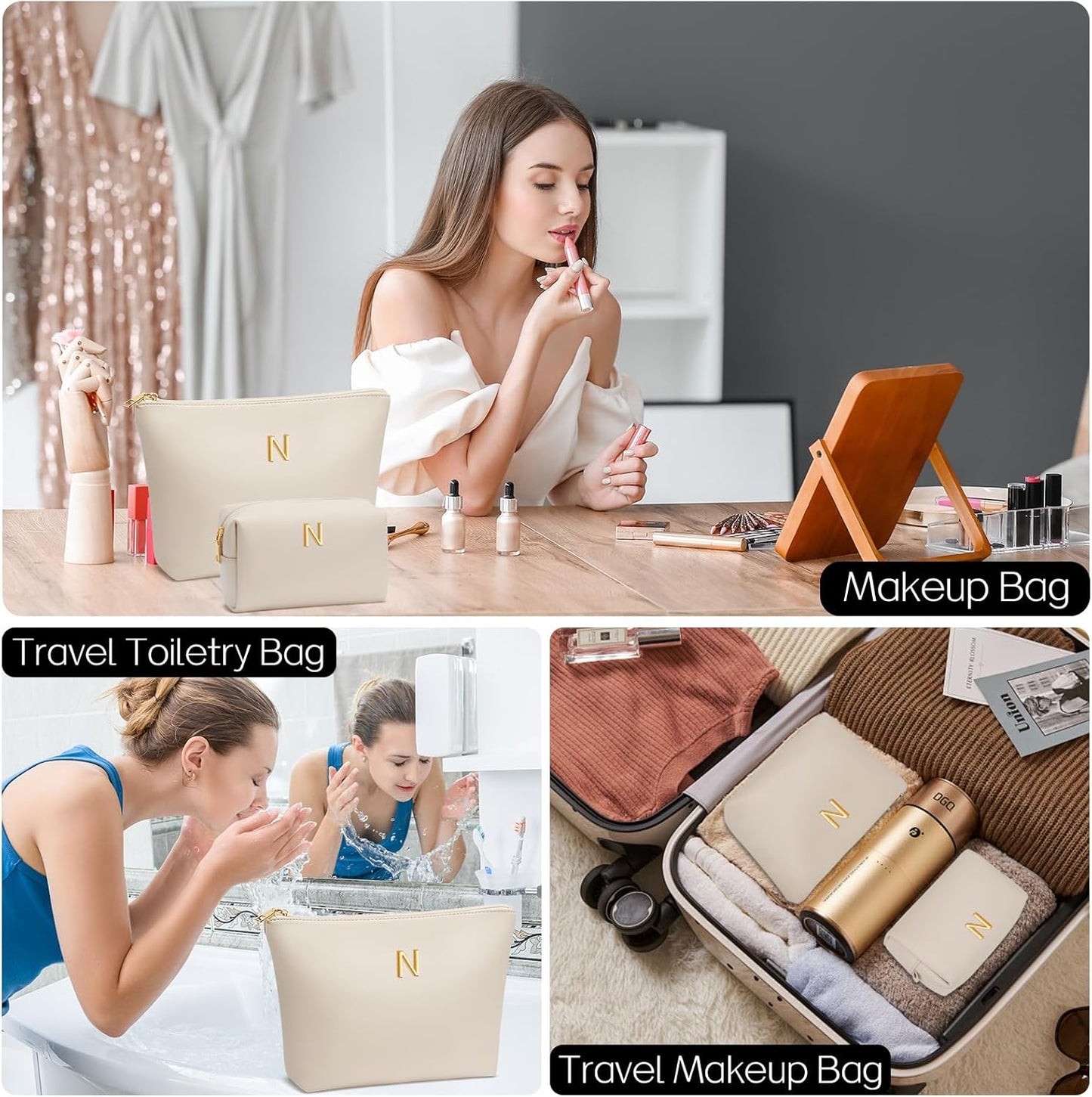 Women Gifts | Initial Makeup Bag Set for Girl Personalized Gifts for Bridesmaid Friend Graduation