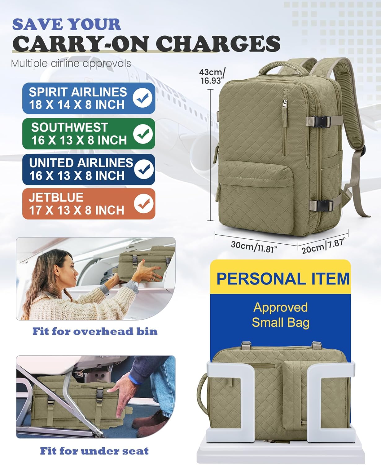 Travel Vacuum Storage Backpack with Air Pump Vacuum Seal Compression Space Saver Bags Clothing Vacpack 18x14x8 inches Travel Bag Carry on Personal item Laptop Work Backpacks Women Men Khaki