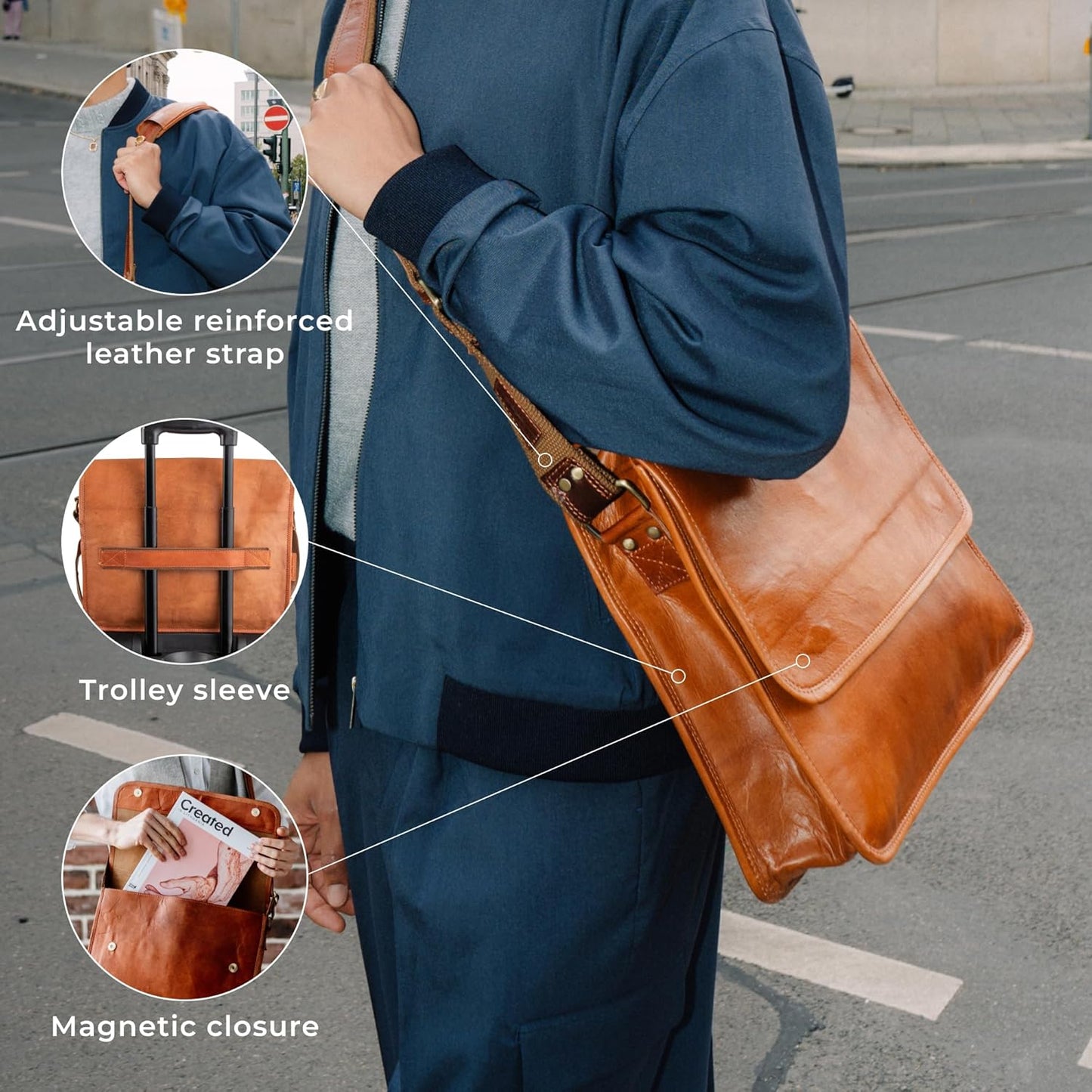 BERLINER BAGS Vintage Genuine Leather Messenger Bag Ghent, Laptop Bag, Work Bag, Briefcase for Men and Women - Brown