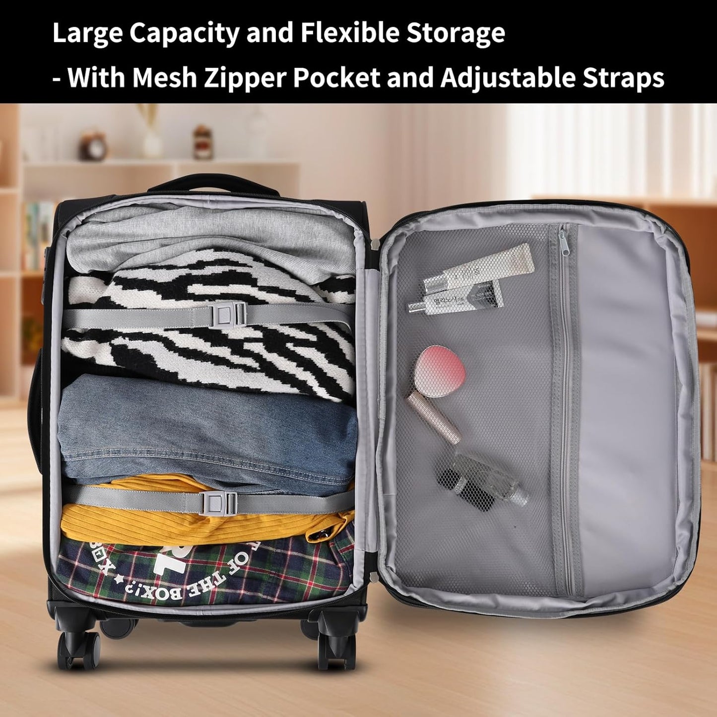 3-Piece Softside Expandable Luggage Set with Front Open Pocket, Lightweight and Durable Oxford