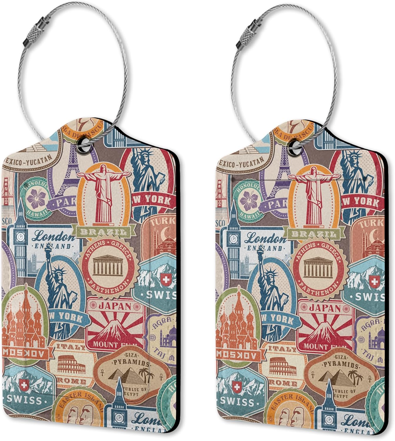 2 Pack Luggage Tags for Suitcases, Travel Stamp Luggage Tag, Leather Stainless Steel Loop Label Tag for Men Travel Bag Suitcase