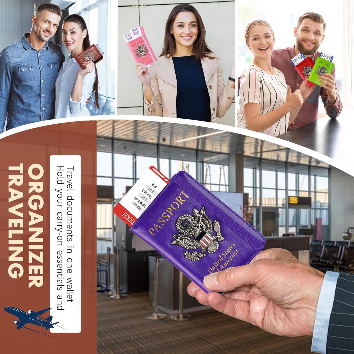 Passport Holder Cover Travel Wallet RFID Blocking Passport Wallets Family Organization Personalized Wallet Case for Men and Women Travel Must Haves (Purple)