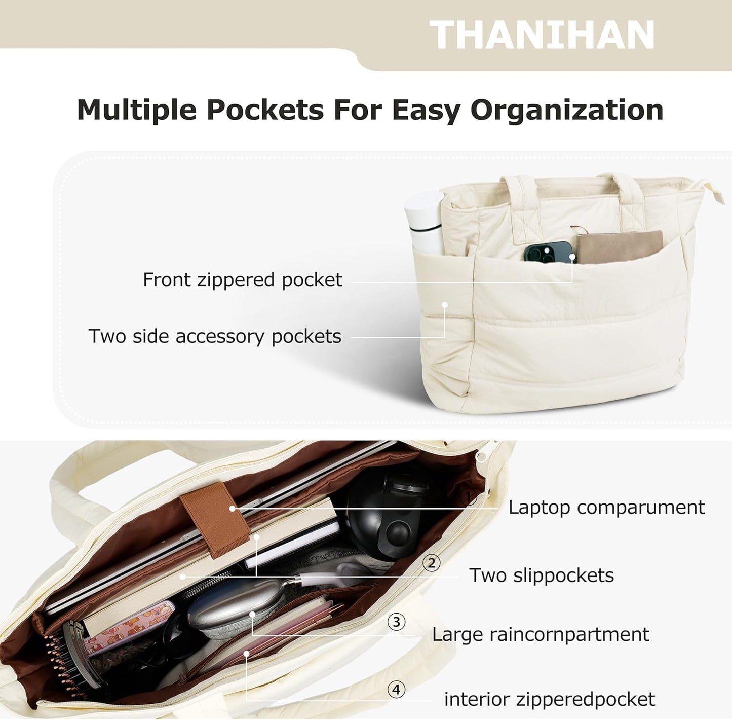 Tote Bag for Women ，Travel Puffy Tote Bag For Women，Puffer Work Tote Handbag、Shoulder Bag Handbag for Travel, Work, Gym