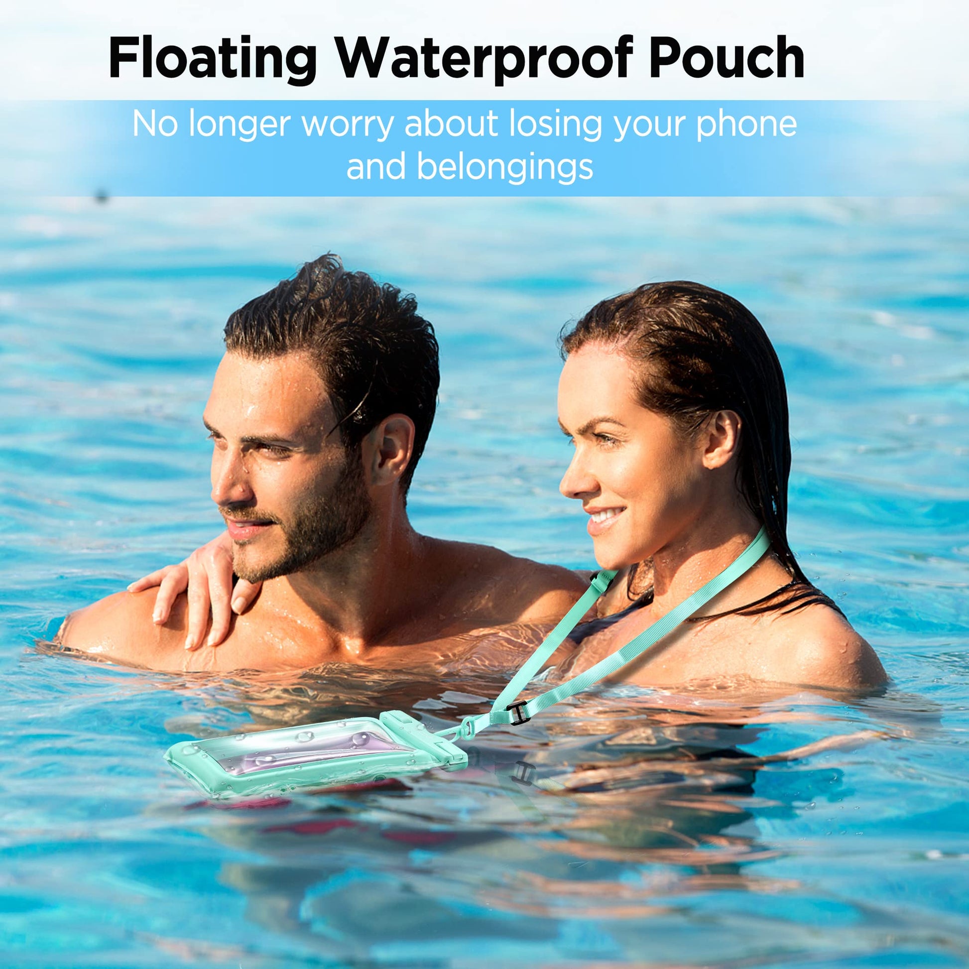 CACOE Floatable Waterproof Phone Pouch 2 Pack Up to 7.0",Black+Green