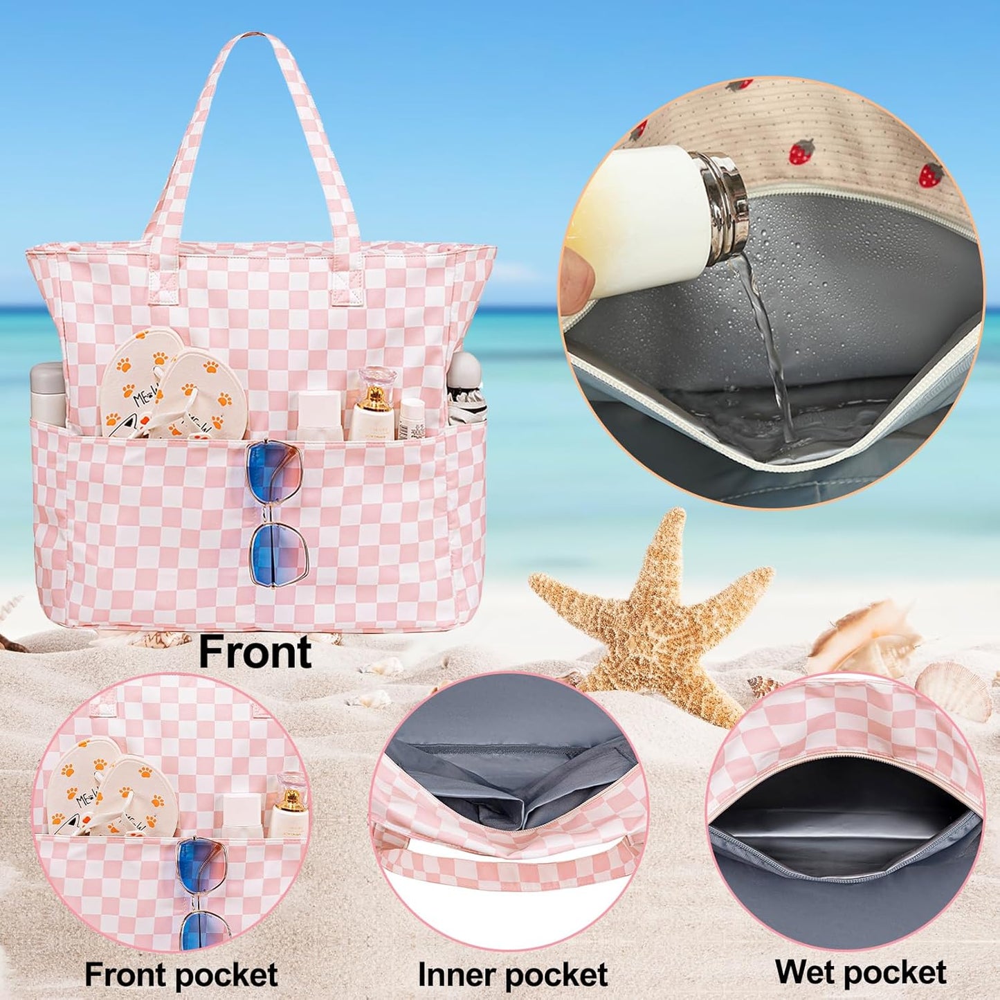 Bluboon Waterproof Beach Tote Pool Bags for Women Ladies Extra Large Carry On Bag With Wet Compartment for Weekender Travel