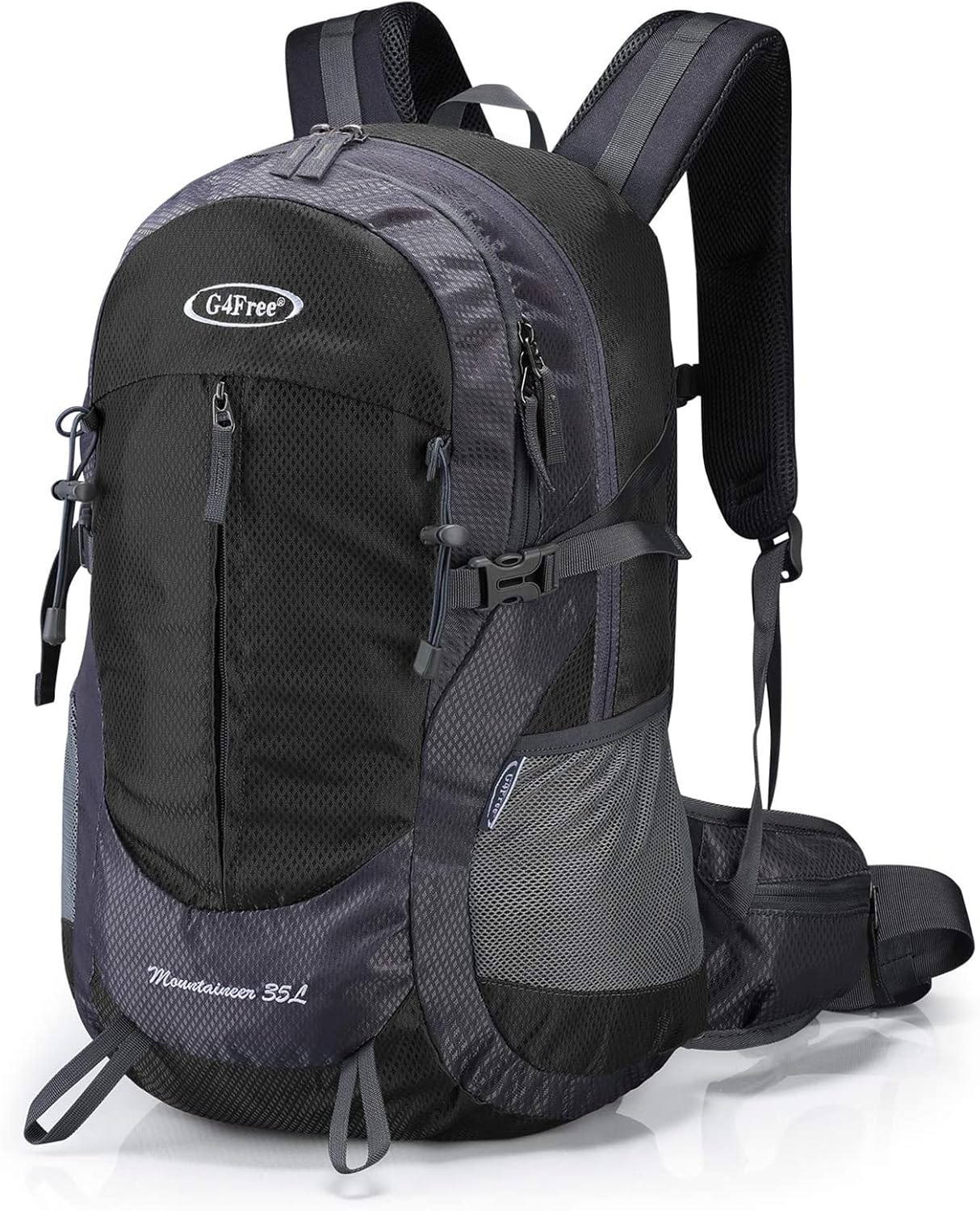 G4Free 35L Hiking Backpack Water Resistant Outdoor Sports Travel Daypack Lightweight with Rain Cover for Women Men (Black)