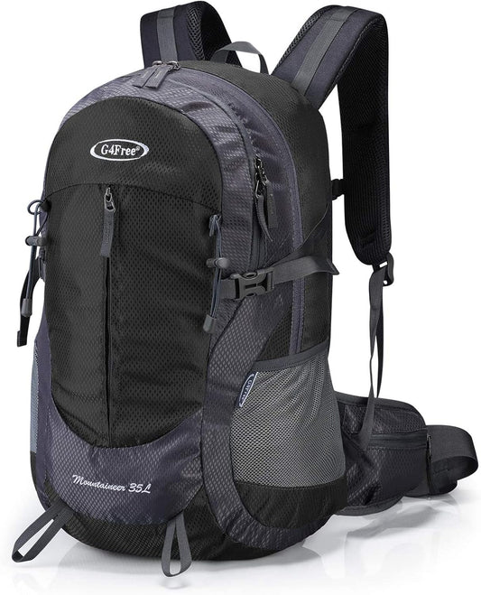 G4Free 35L Hiking Backpack Water Resistant Outdoor Sports Travel Daypack Lightweight with Rain Cover for Women Men (Black)