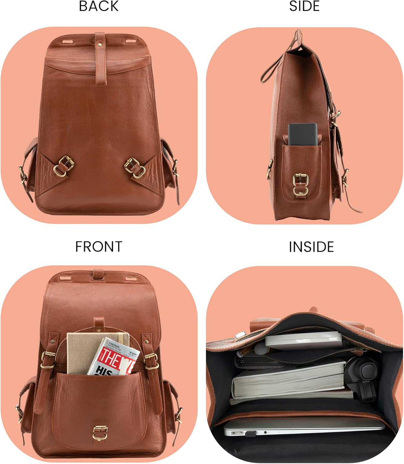 Handmade World Vintage Full Grain 20 Inch Leather Laptop Backpack Casual Bookbag Daypack Camping Travel Rucksack Knapsack