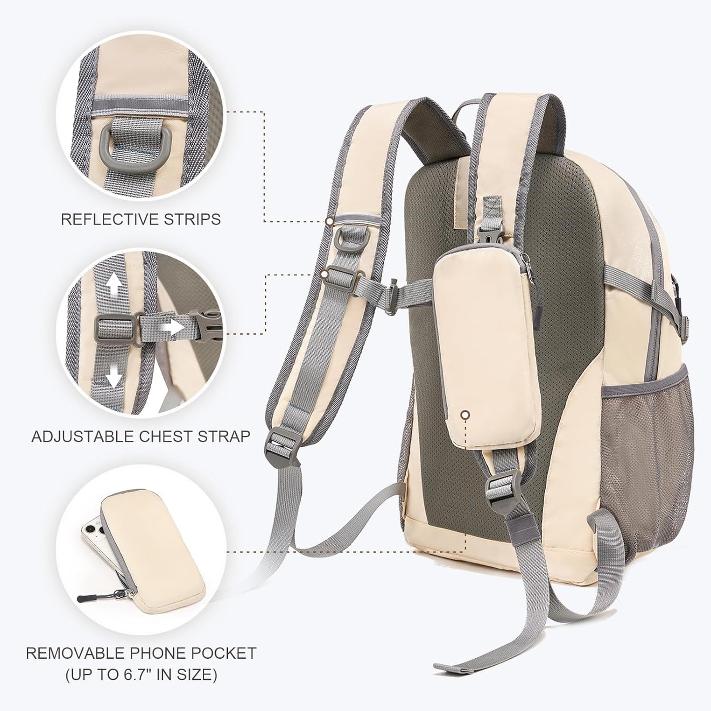 Hiking Backpack for Women Men 20l with Removable Phone Pocket Lightweight Small Travel Backpack