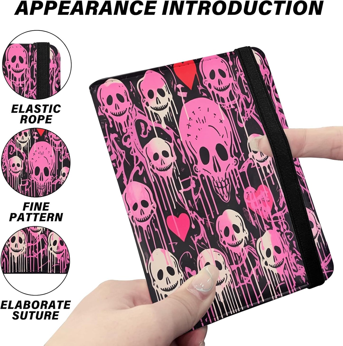 Cute Passport Holder and Holder Combo Passport Cover with Compatible Wallet Credit Card Protector RFID Blocking Women Men (Pink Skull Skeleton)