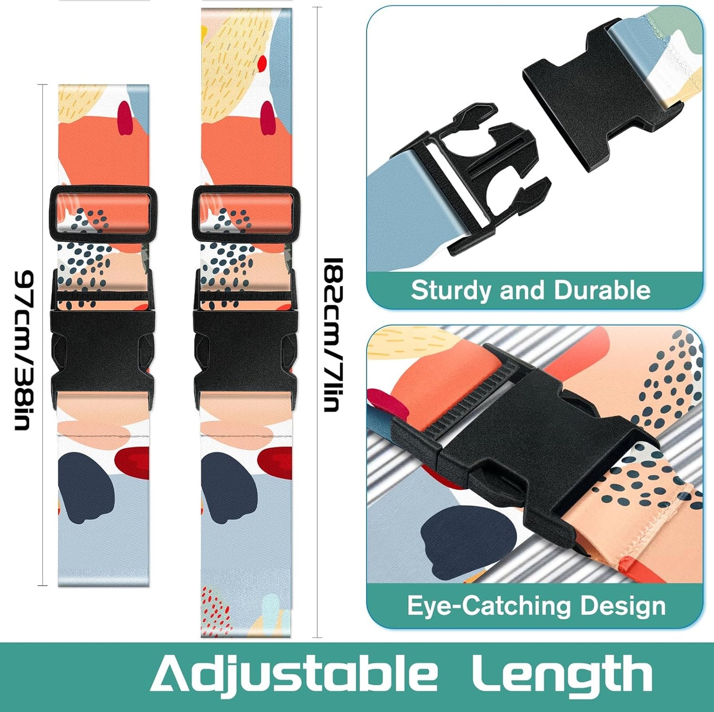 Slohif Luggage Straps for Suitcases Travel Belt Accessories Luggage Connector Identifiers 2 Pack Over Handle with Buckle Unique Nylon Adjustable Strap for Sleeping Bag Car Seat Simple Painting