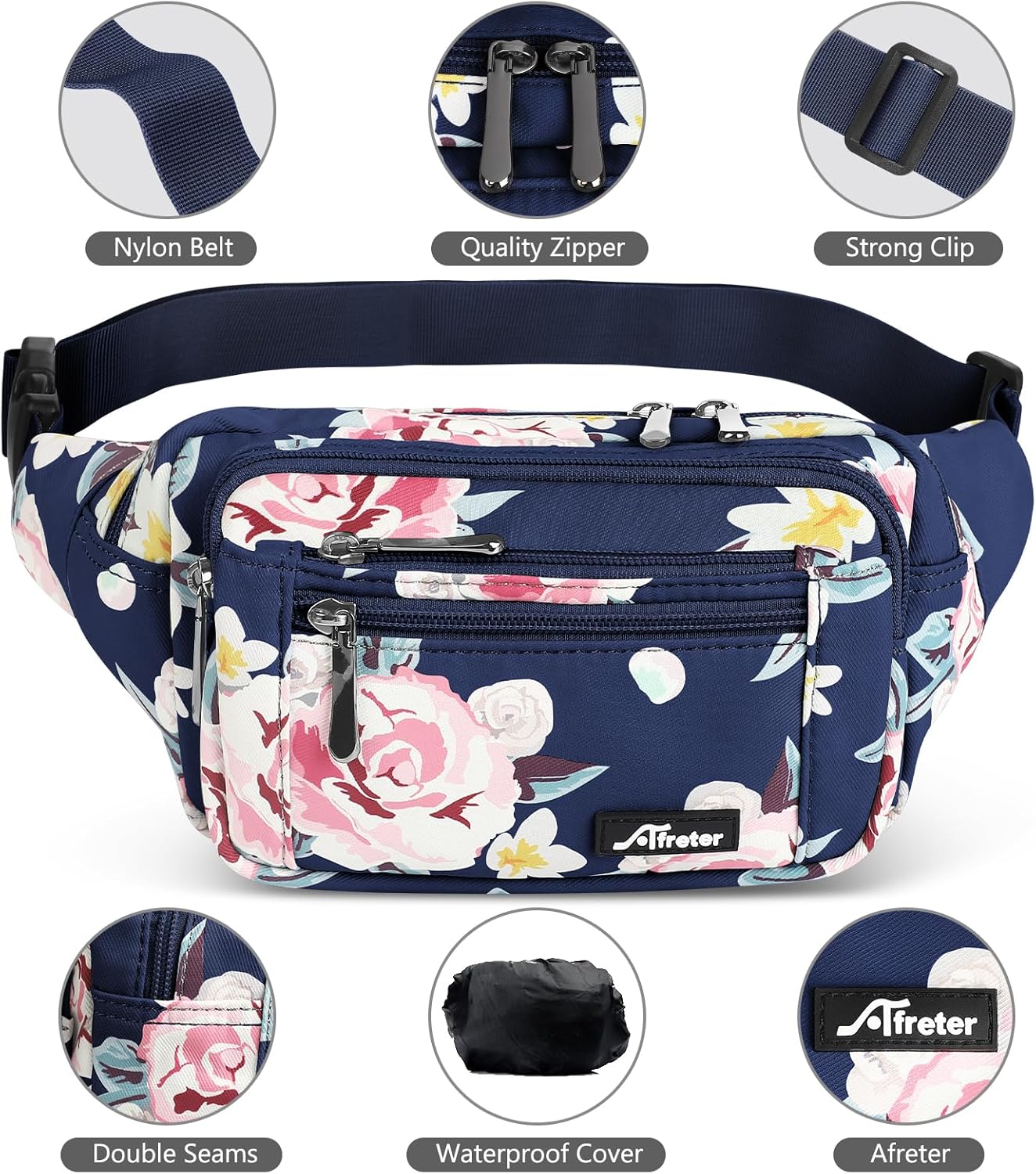 Waist Pack Bag Fanny Pack for Men&Women Hip Bum Bag with Adjustable Strap for Outdoors Workout Traveling Casual Running Hiking Cycling (New Blue Flowers)
