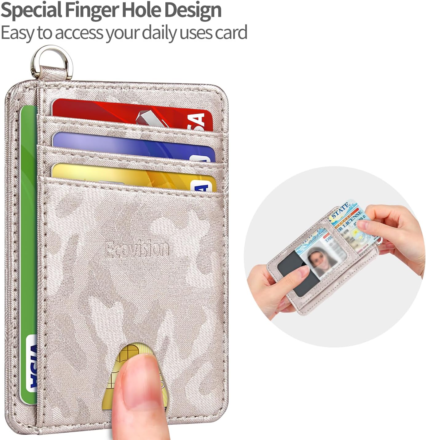 EcoVision Slim Minimalist Front Pocket Wallet, RFID Blocking Credit Card Holder Wallet with Detachable D-Shackle for Men Women