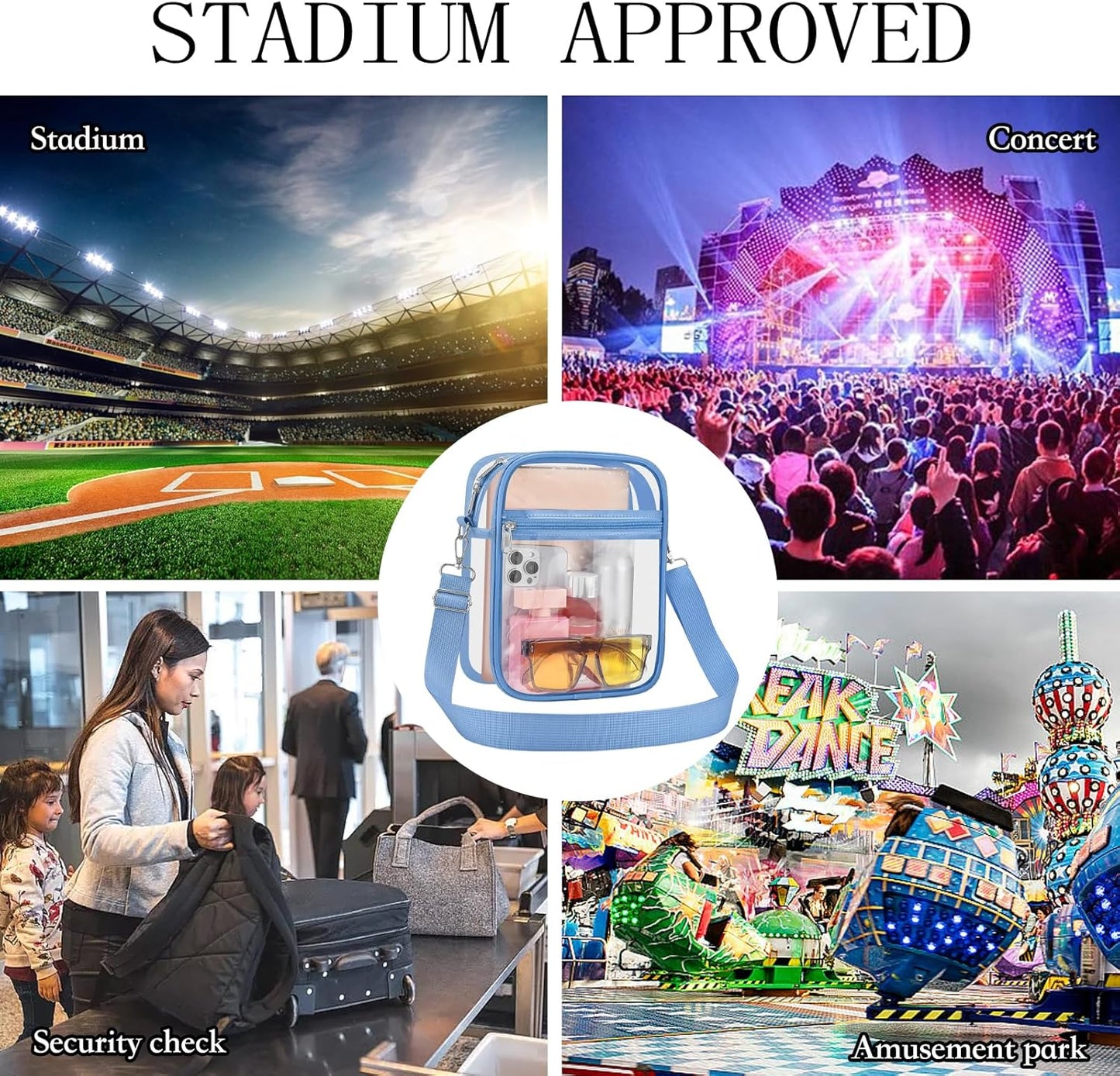 USPECLARE Clear Purse Stadium Transparent Messenger Bag Stadium Approved for Men and Women Clear CrossBody Bag