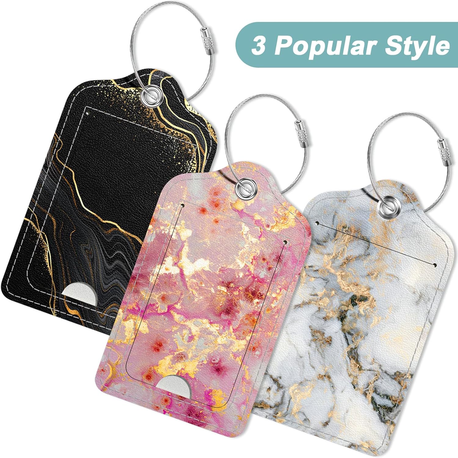 Rimilak 3 Pcs PU Leather Luggage Tags for Suitcase, Travel Cruise Luggage Tag with Privacy Flap