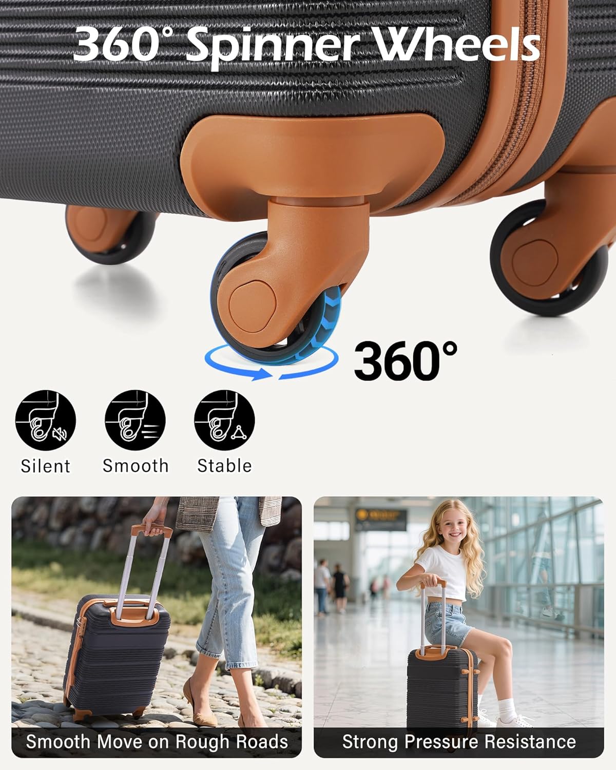 LONG VACATION 3 Piece Carry On Luggage Set 20 Inch Suitcase with Spinner Wheels, ABS+PC Hardshell