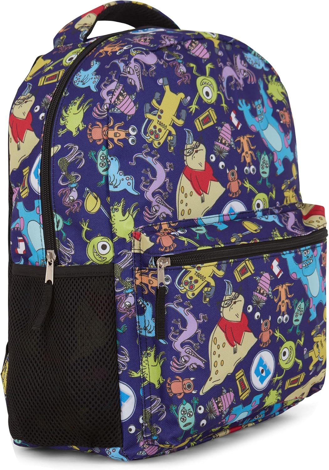 Disney Monsters Inc. Allover Print Backpack - Officially Licensed Pixar Merchandise - Backpack for Boys, Girls, Toddlers, Kids, Adults - Great Bag For Gym, Park and Cam