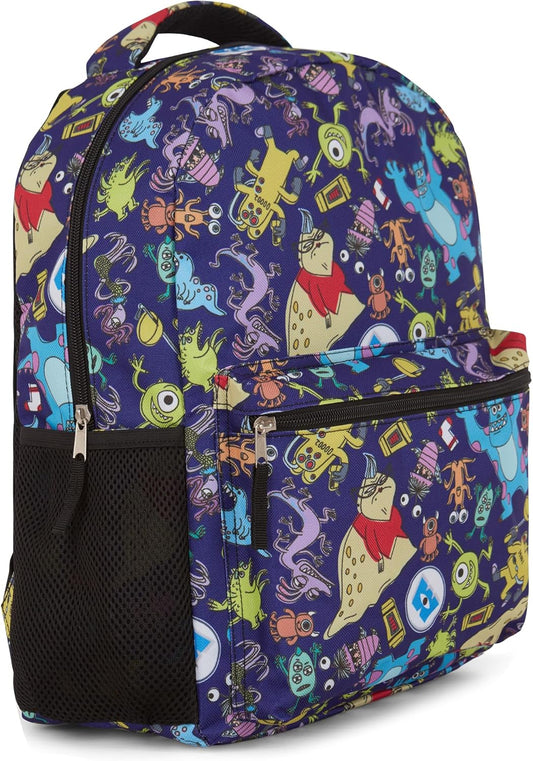 Disney Monsters Inc. Allover Print Backpack - Officially Licensed Pixar Merchandise - Backpack for Boys, Girls, Toddlers, Kids, Adults - Great Bag For Gym, Park and Cam