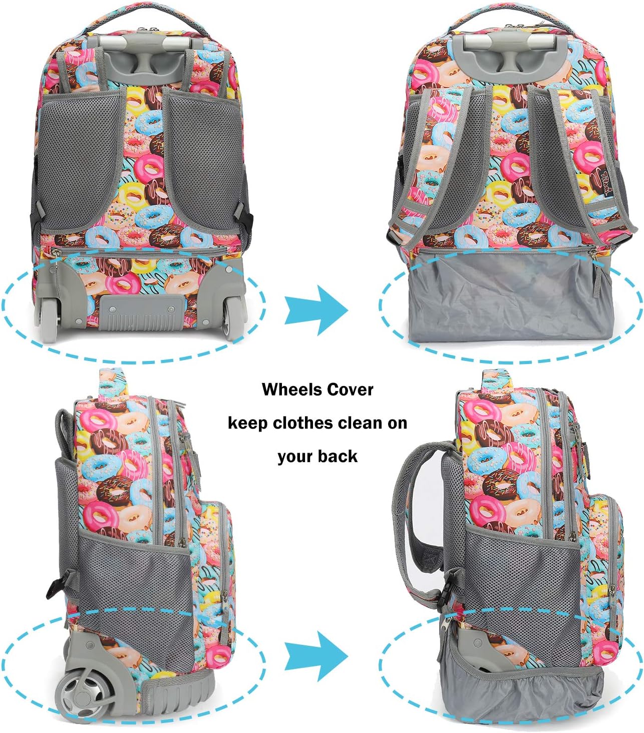 Tilami Rolling Backpack 18 inch Wheeled Backpack School College Student Travel Trip Boys and Girls