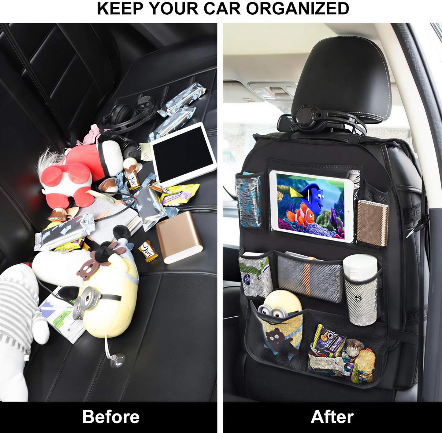 ONE PIX Backseat Car Organizer Mats Back Seat Organizers and Storage Bag with Touch Screen Tablet
