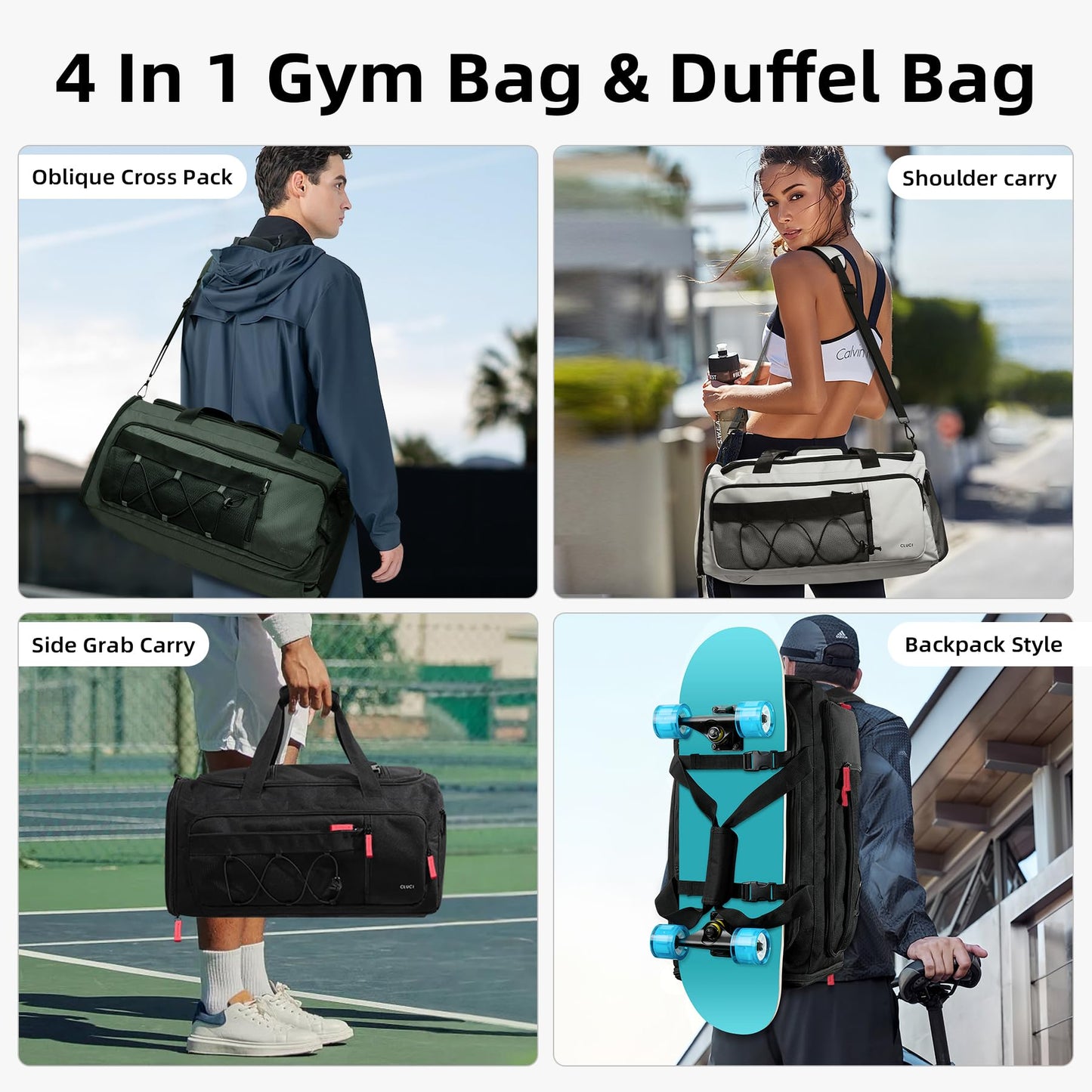 CLUCI Gym Bag for Men & Women, 35L Convertible Travel Sports Duffel Backpack with Shoe Compartment