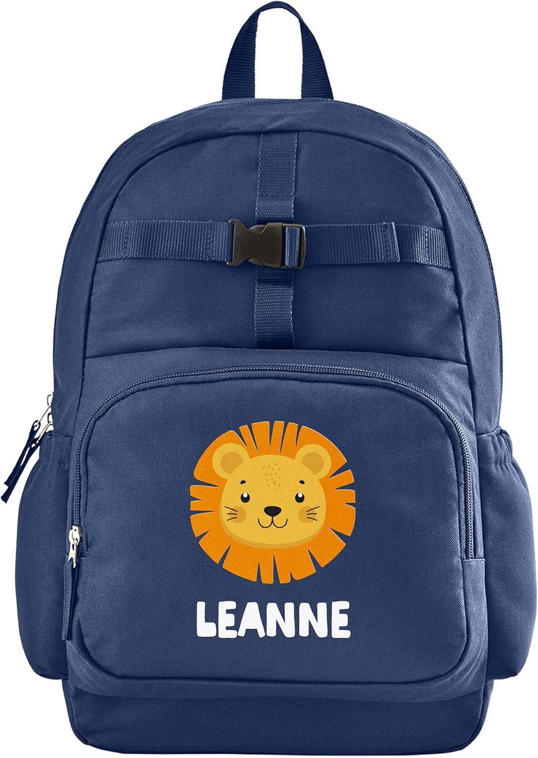 Let's Make Memories Personalized Kids Backpack - Backpack for School - For Animal Lovers - Back to School - Bookbag - Matching Lunchbox/Water Bottle Sold Separately - Navy - Lion