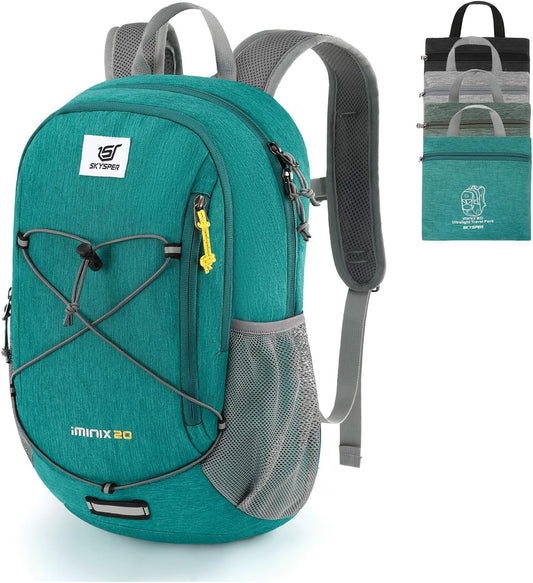 SKYSPER Foldable Small Backpack – 20L Lightweight Hiking Daypack with Chest Belt Packable Travel Rucksack for Women Men