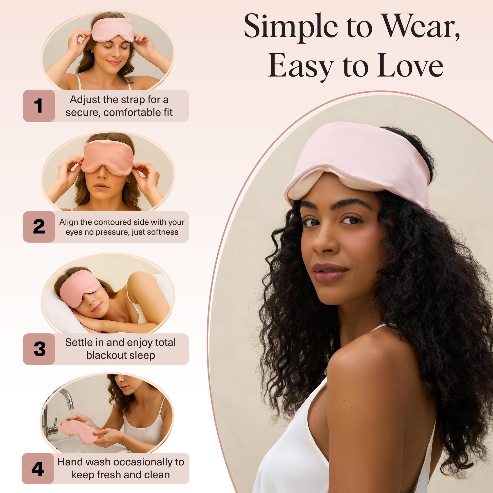 Kitsch Contour Satin Sleep Mask | Eye Masks for Sleep - Blush