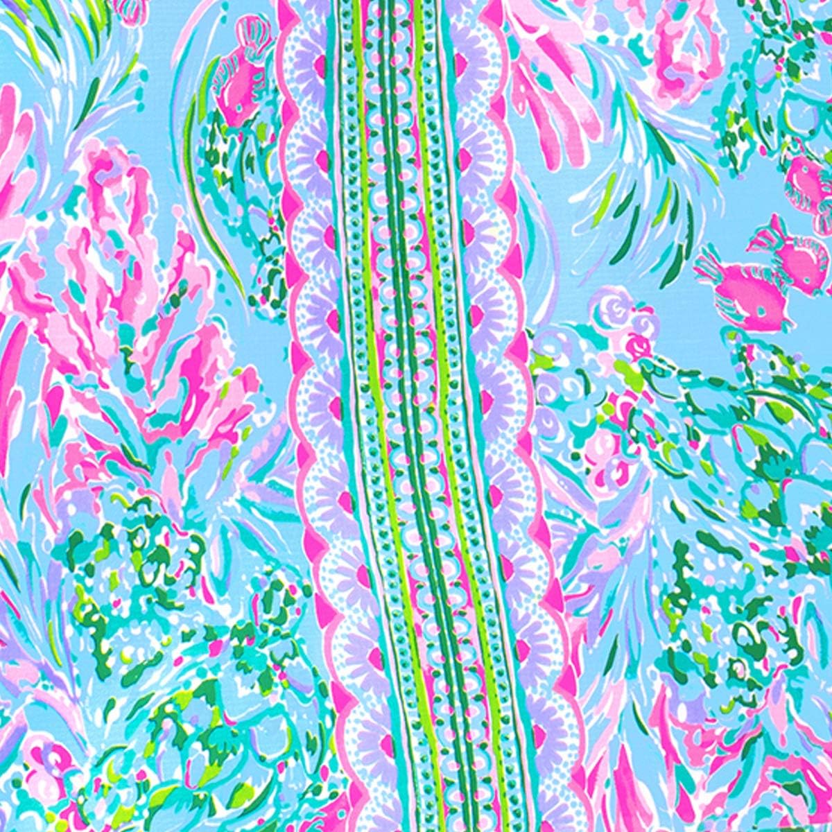 Lilly Pulitzer Pink/Blue Market Shopper Bag, Reusable Grocery Tote with Comfortable Shoulder Straps, Best Fishes