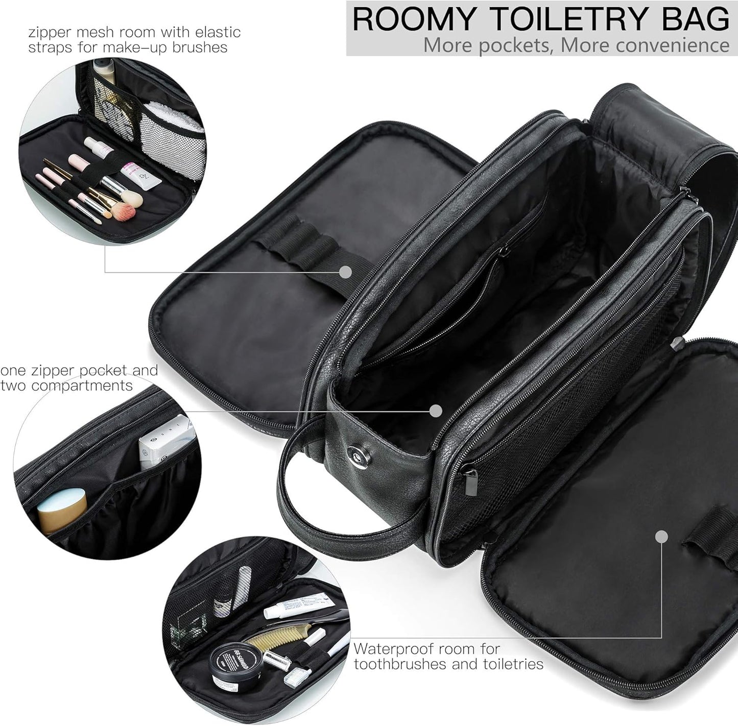 Elviros Travel Toiletry Bag for Men, Shaving Dopp Kit Water-resistant Bathroom Small Toiletries Organizer PU Leather Cosmetic Bags