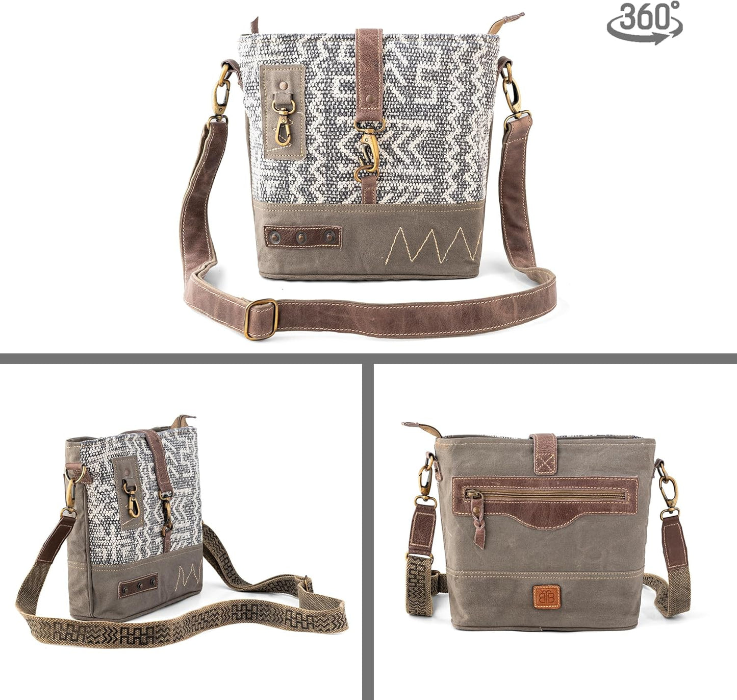 3B SHOUZO Messenger and Shoulder Bag - Upcycled Vintage Canvas & Leather