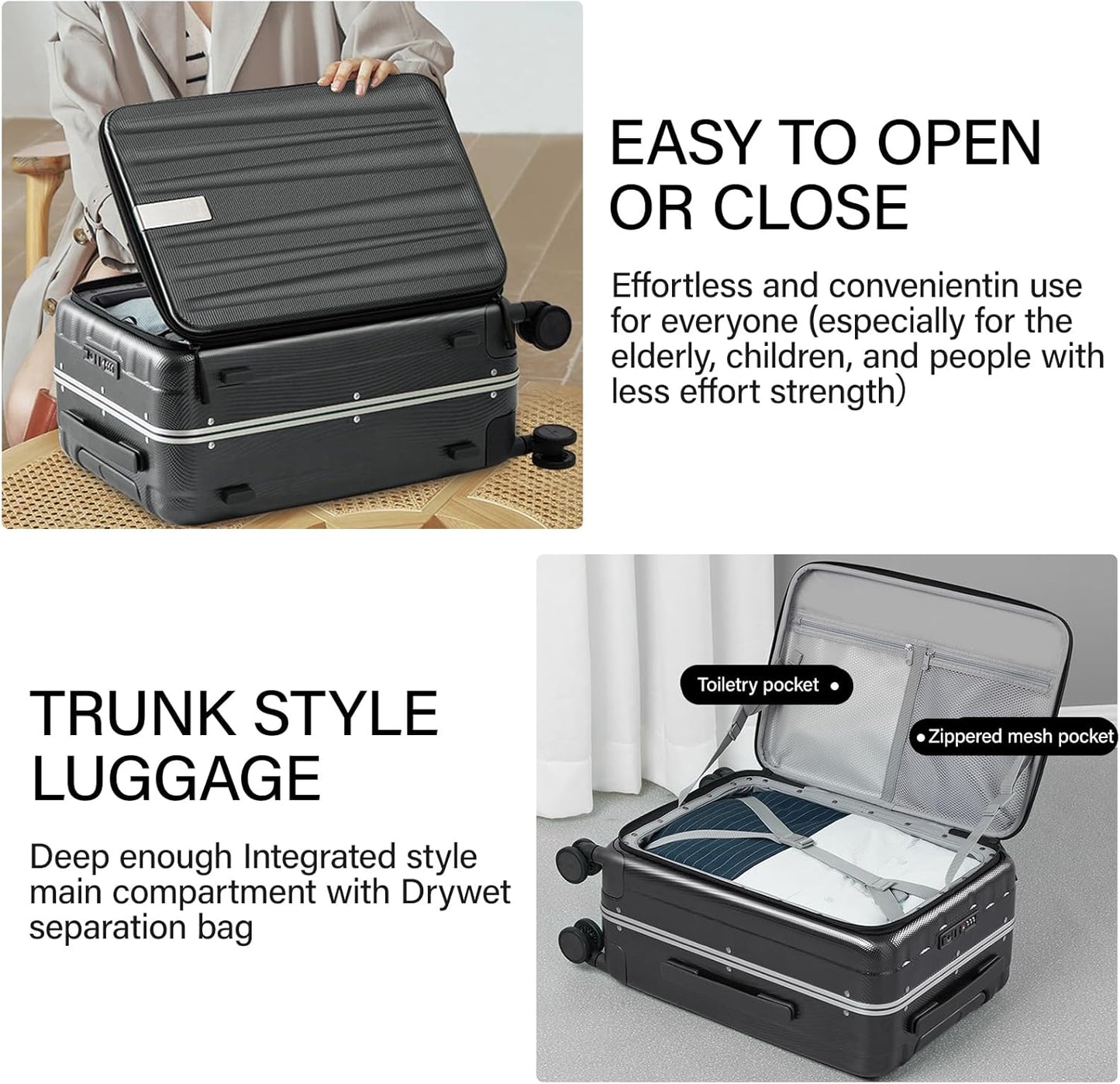 Hanke 20 Inch Carry-On Luggage PC Hard Shell Suitcases for Travel Front Opening Aluminum Frame