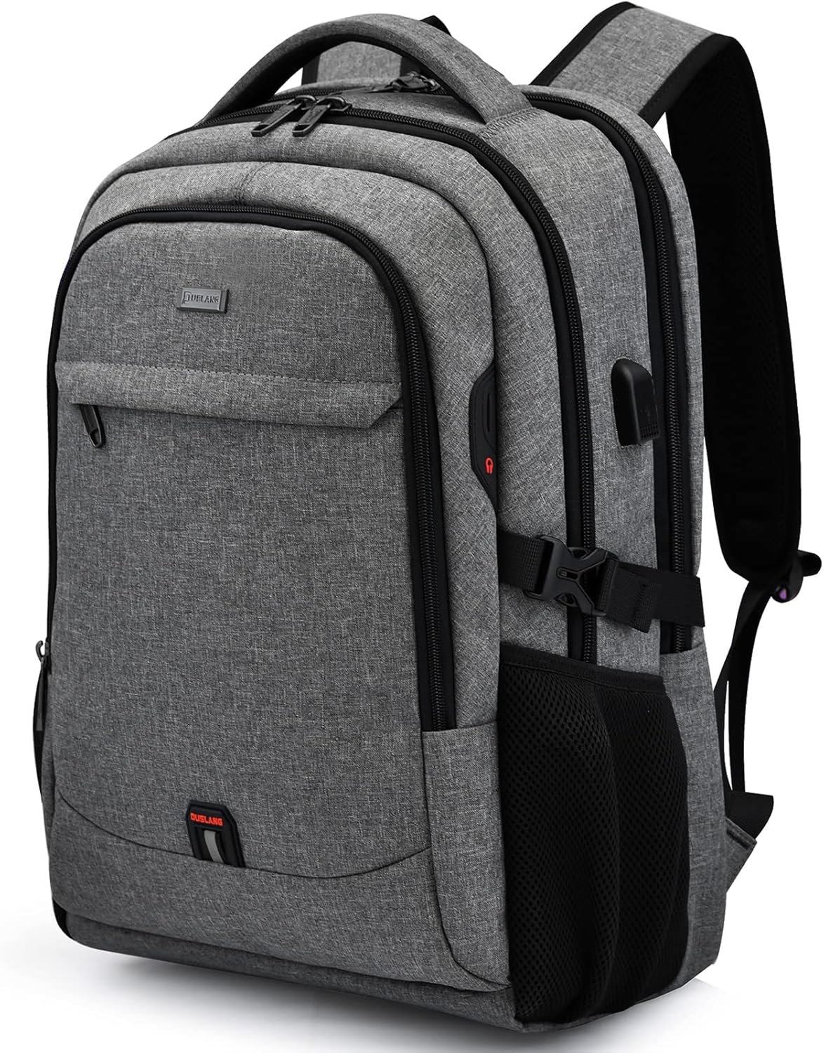 DUSLANG 17 Inch Travel Laptop Backpack Water Resistant College Backpack for Men Laptop Bag with USB Charging Port,Light Grey