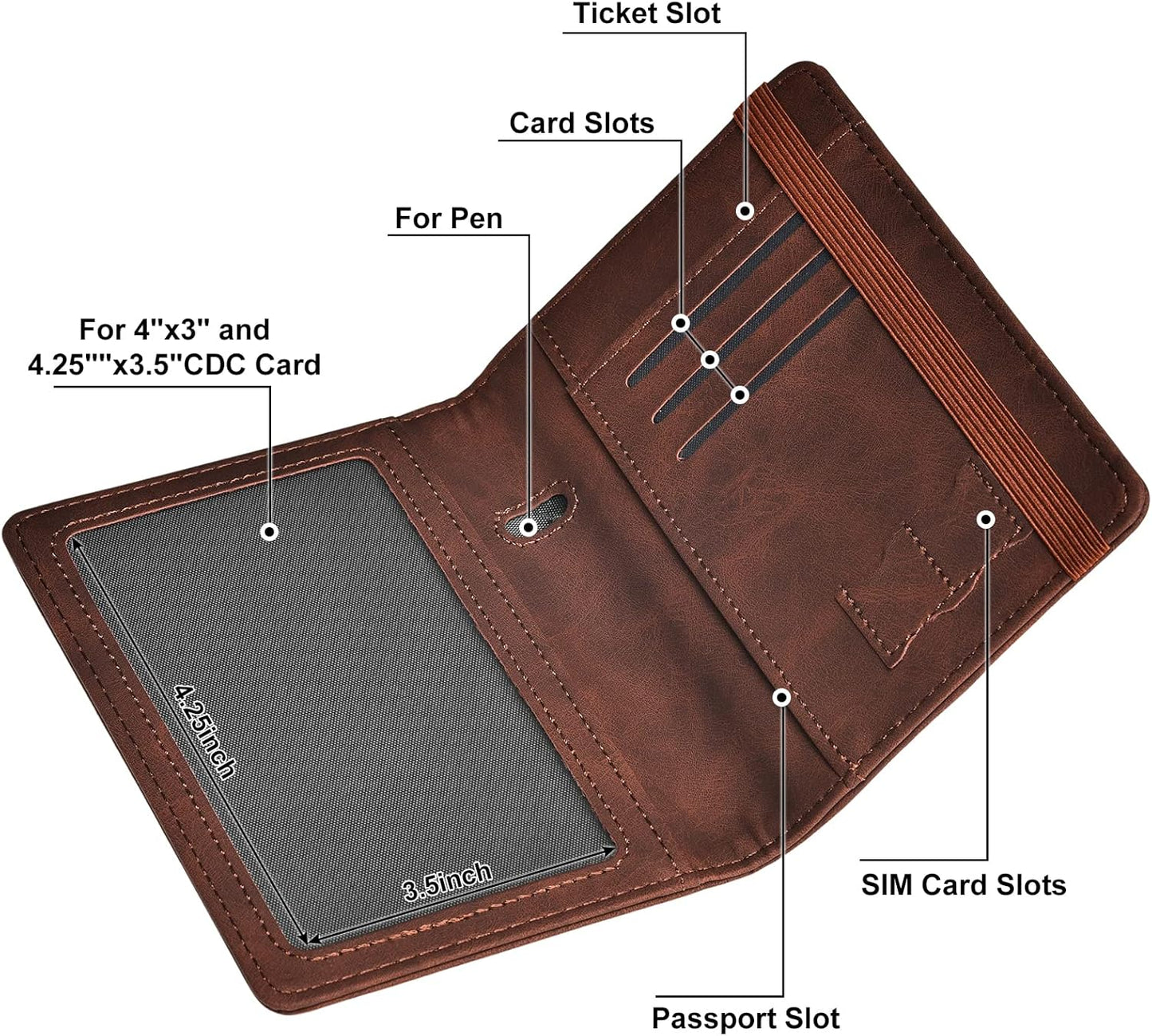 HerriaT Passport and Vaccine Card Holder Combo,Cover Case with CDC Vaccination Card Slot, Leather Travel Documents Organizer Protector, with RFID Blocking, for Women and Men