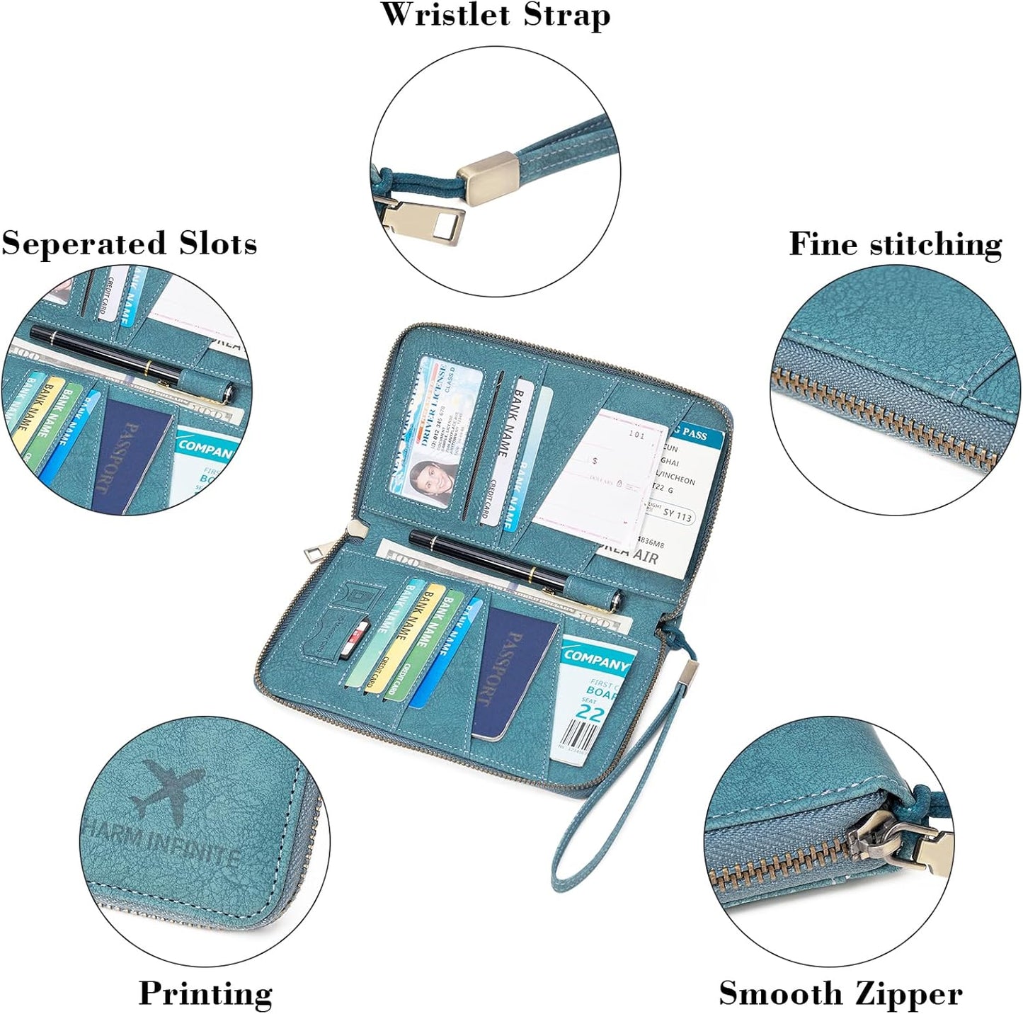 Family Passport Holder Wallet RFID Blocking Zippered Passport Wallet,Women and Men Travel Wallet