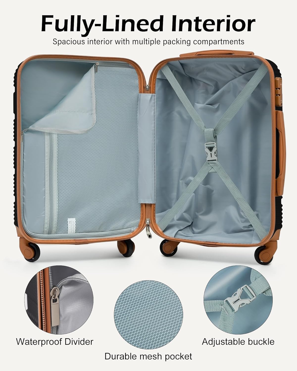 LONG VACATION 6 Piece ABS+PC Hardshell Luggage Set with Spinner Wheels, Lightweight suitcase set with TSA Lock & YKK Zipper