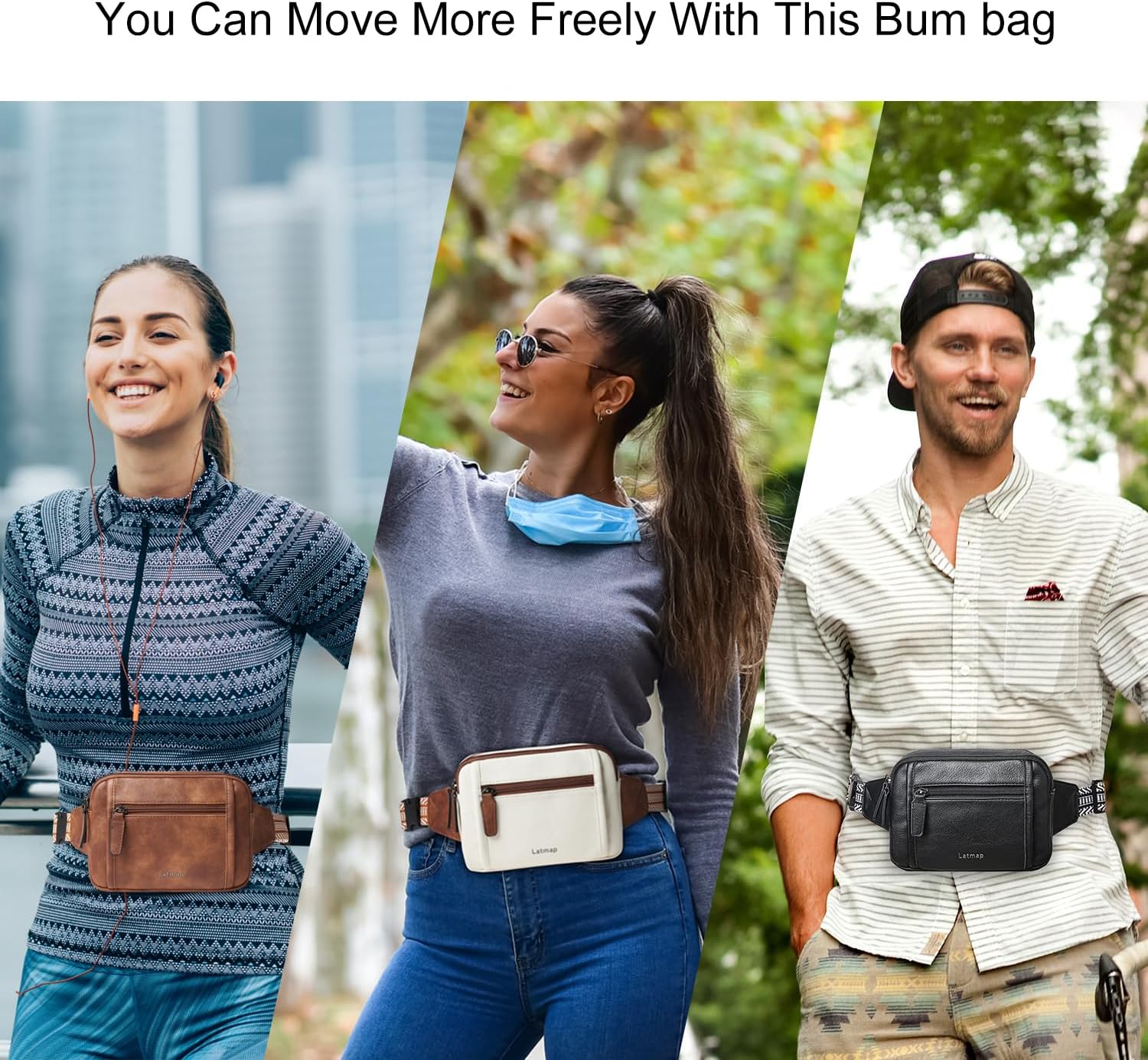 3L TRIPLE ZIP Fanny Packs Belt Bag For Women Men Crossbody Waist Pack Sling Chest Bum Travel Bag