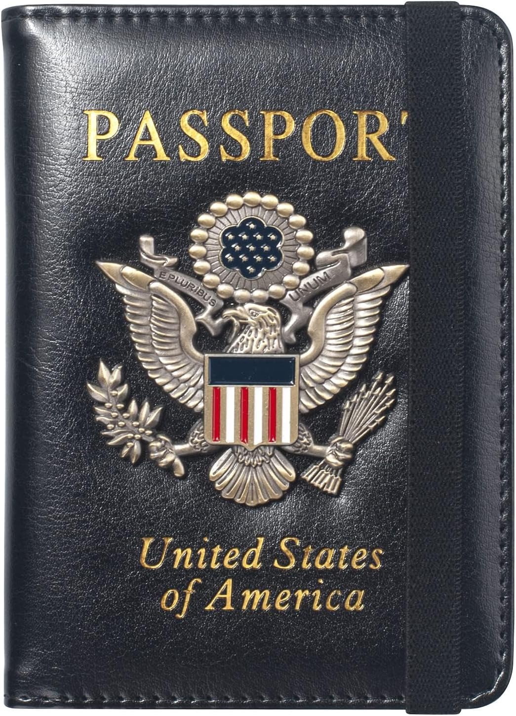 Passport Holder for Travel Men Women, RFID Blocking Passport Cover Leather Passport Wallet With 3D Metal Badge Waterproof Passport Case Travel Wallets Accessories Document Organizer (Black)