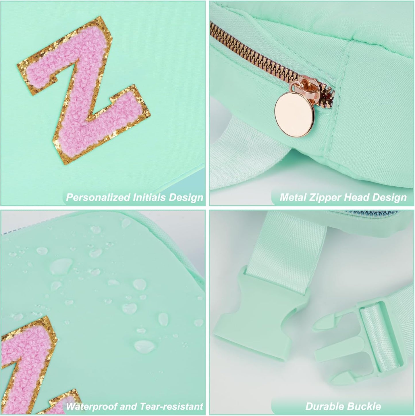 Belt Bag Fanny Pack Crossbody Bags with Initials Letter Patch Cute Stuff Birthday Gifts for Teenager Girls Trendy Stuff for Teens | Z,Light Green